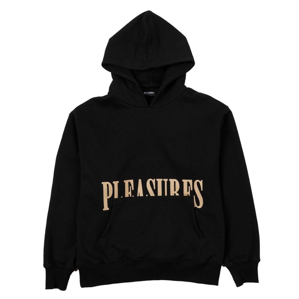 Pleasures Embroidered Logo Faded Black Pullover Hoodie Sweatshirt Men's Sz Large